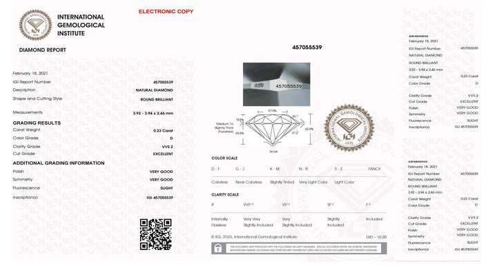 IGI diamante in blister certificato taglio brillante 0,23ct colore D purezza VVS 2 - Capodagli 1937