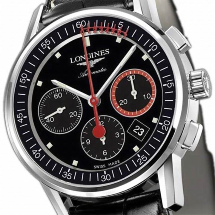 Longines orologio Column-Wheel Chronograph Record 41mm nero acciaio automatico L4.754.4.52.4 - Gioielleria Capodagli