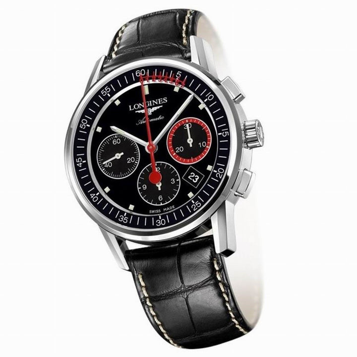 Longines orologio Column-Wheel Chronograph Record 41mm nero acciaio automatico L4.754.4.52.4 - Gioielleria Capodagli