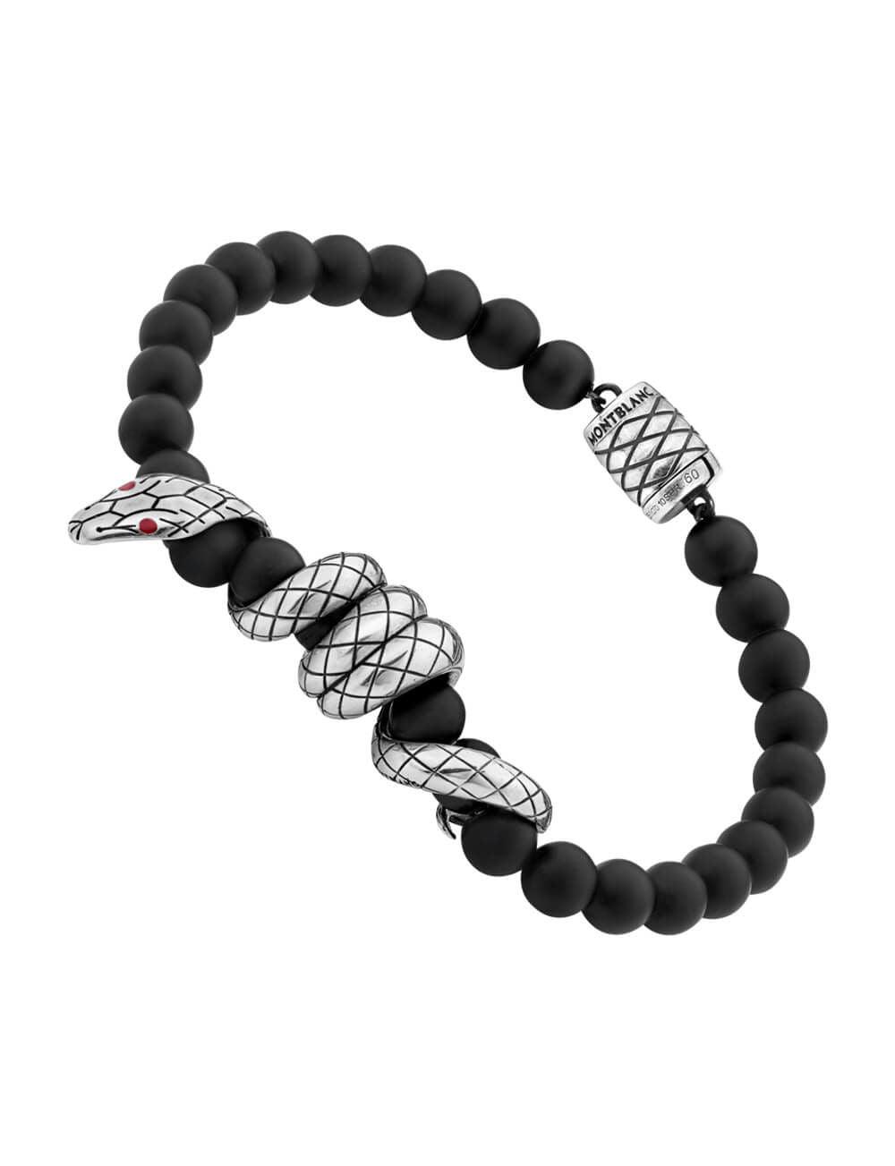 Montblanc bracciale con sfere in onice e dettaglio serpente argento 12405463 - Gioielleria Capodagli