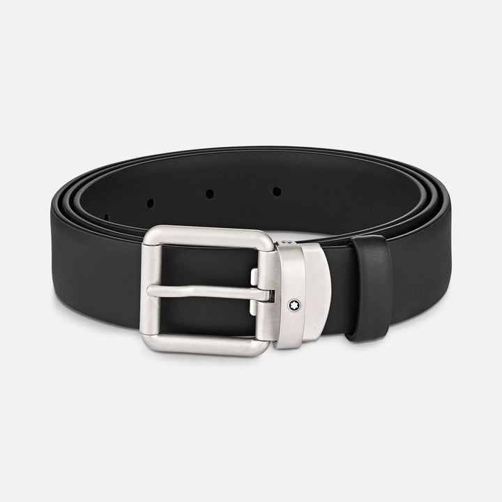 Montblanc cintura vintage in pelle nera 30mm fibbia rettangolare arrotondata satinata 129453 - Capodagli 1937