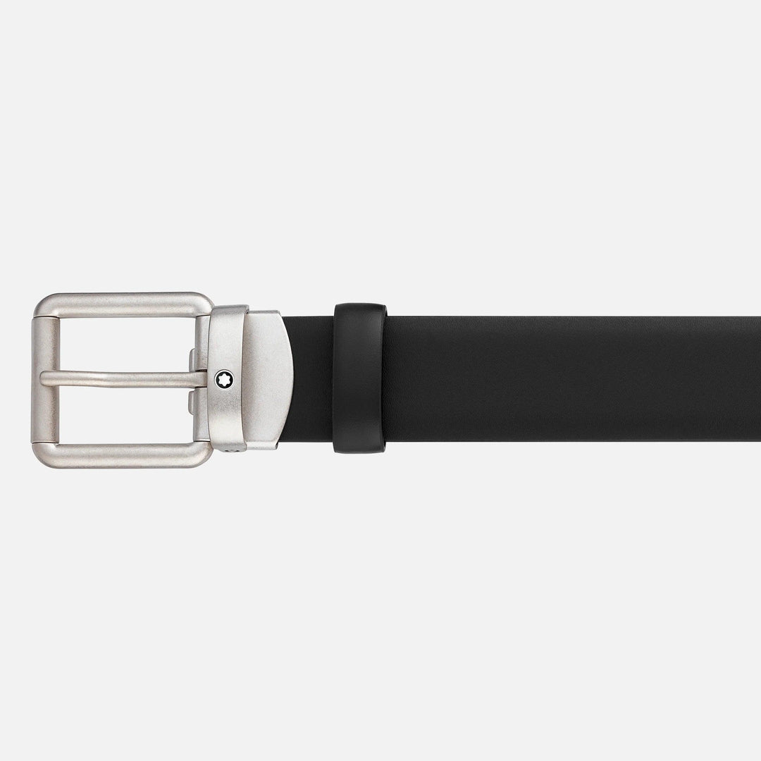 Montblanc cintura vintage in pelle nera 30mm fibbia rettangolare arrotondata satinata 129453 - Capodagli 1937
