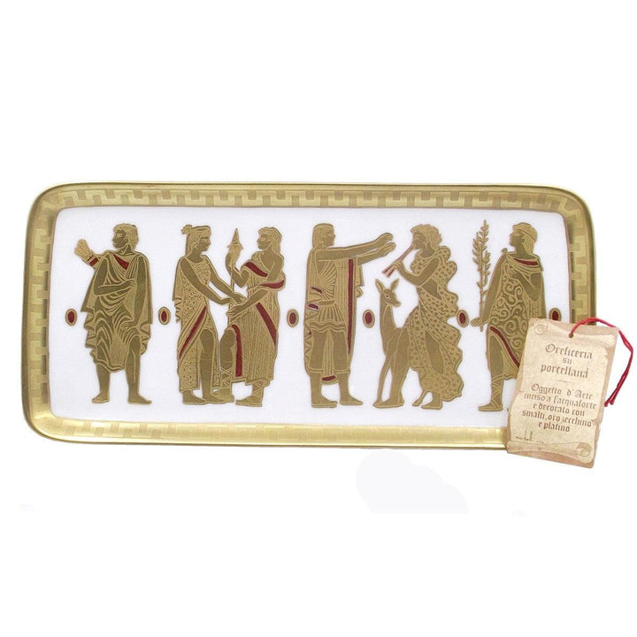 Morbelli Italy vassoio oreficeria su porcellana 15x32cm incisa a l'acquaforte decoro in oro zecchino A-FRO19-W - Gioielleria Capodagli