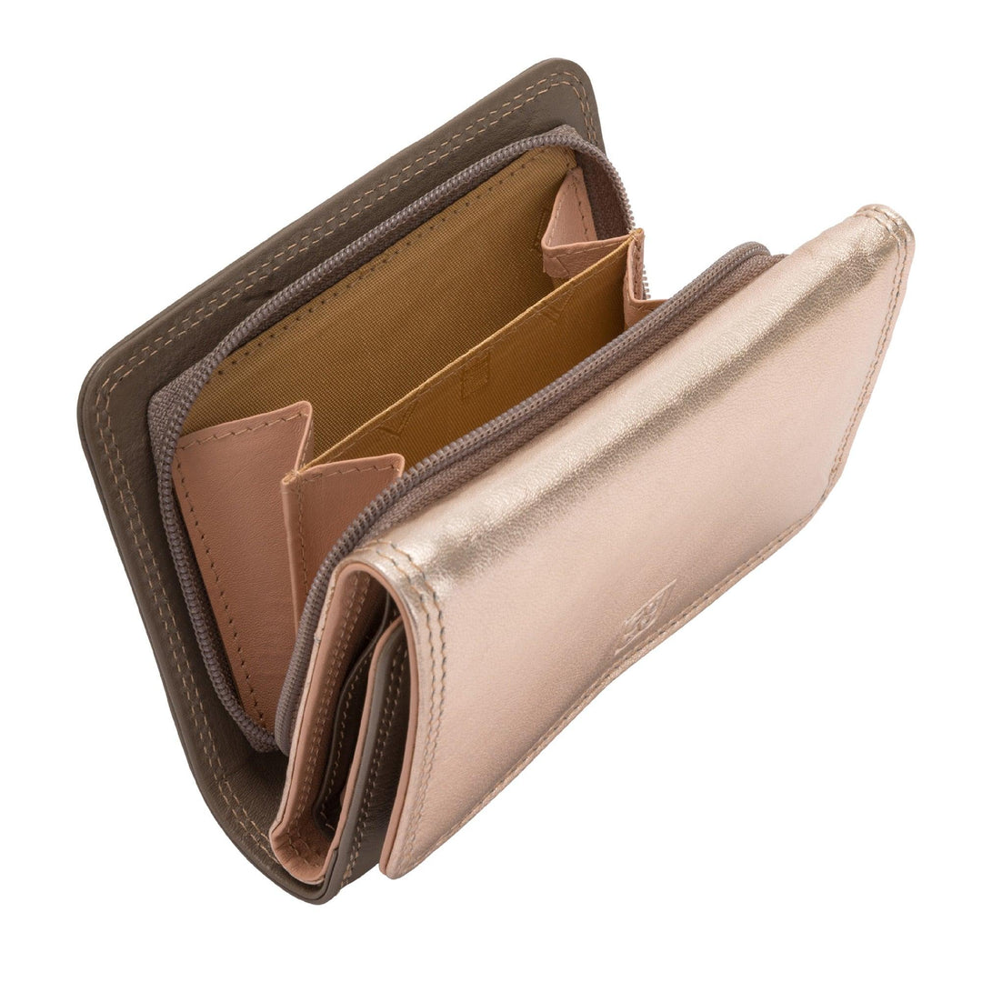 DUDU Portafoglio Donna RFID Piccolo in Pelle Rosa Metallizzata Trifold con Portamonete e Carte di Credito Tessere - Capodagli 1937