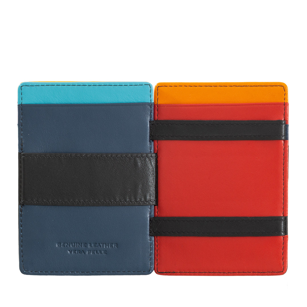 DUDU Magic Wallet Men's Magic Wallet Multicolor Leather with 6 Credit Card Slots