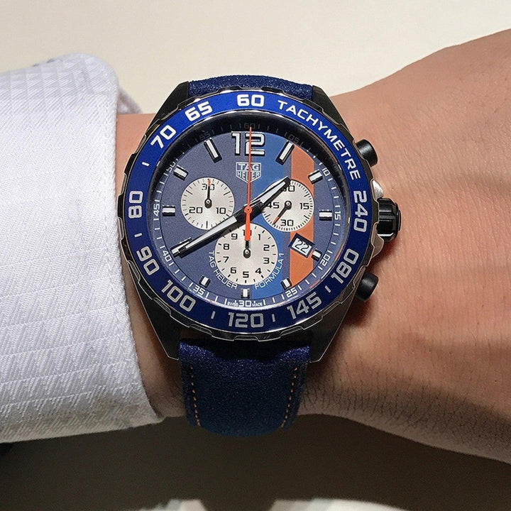 TAG Heuer orologio uomo Formula 1 Gulf 43mm cronografo quarzo CAZ101N.FC8243 - Gioielleria Capodagli