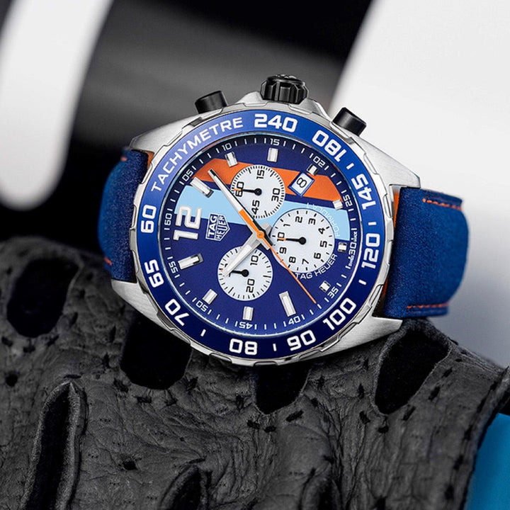 TAG Heuer orologio uomo Formula 1 Gulf 43mm cronografo quarzo CAZ101N.FC8243 - Gioielleria Capodagli