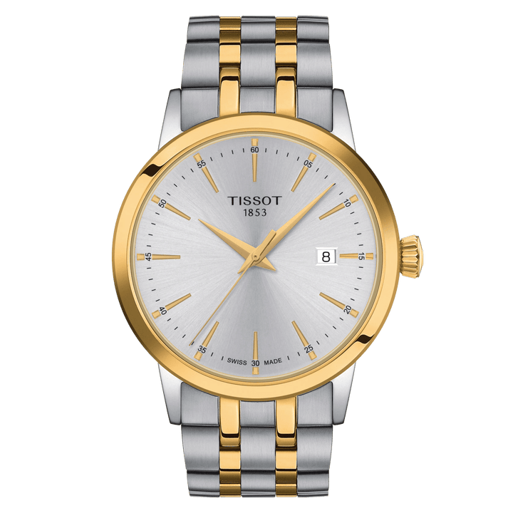 Tissot orologio Classic Dream 42mm argento quarzo acciaio finitura PVD oro giallo T129.410.22.031.00 - Capodagli 1937