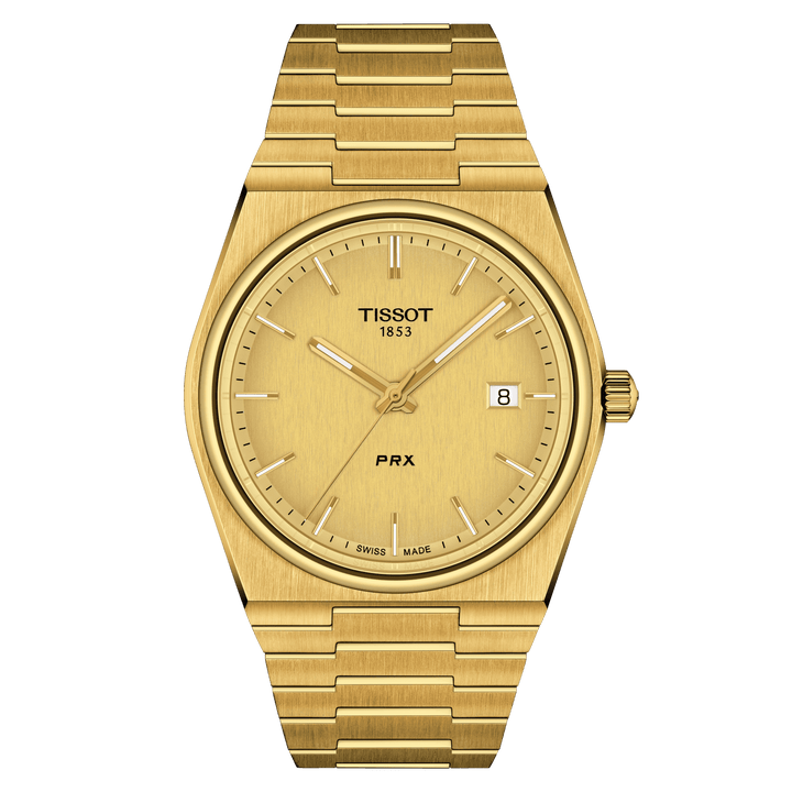 Tissot orologio PRX 39,5mm champagne quarzo acciaio finitura PVD oro giallo T137.410.33.021.00 - Capodagli 1937