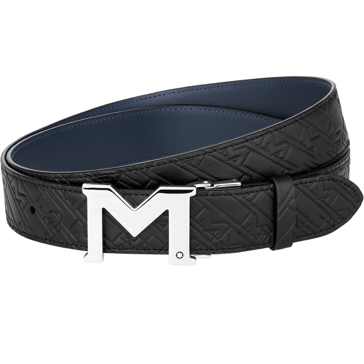 Montblanc Реверсивный ремень 35 мм с ремнем M черного / синего цвета Регулируемый размер 128787