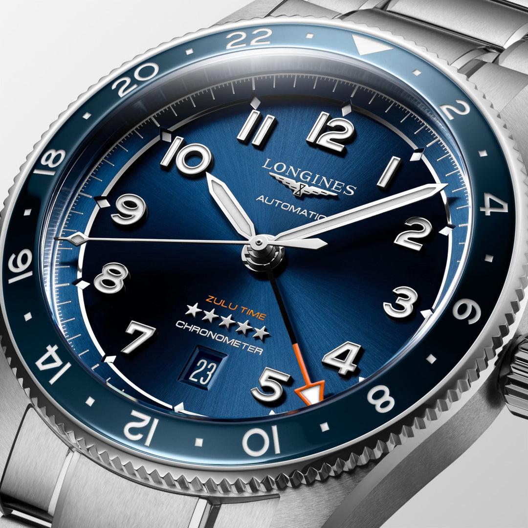 Часы Longines Spirit Zulu Time 42 мм синий автоматический сталь L3.812.4.93.6