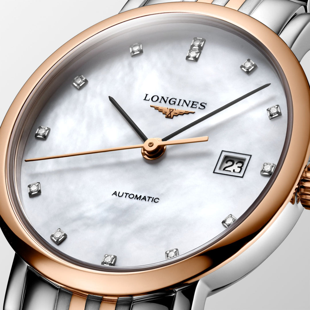 Часы Longines Elegant Collection 29mm Мать жемчуга с блестящими автоматическими стальными отделками розового золота L4.310.5.87.7