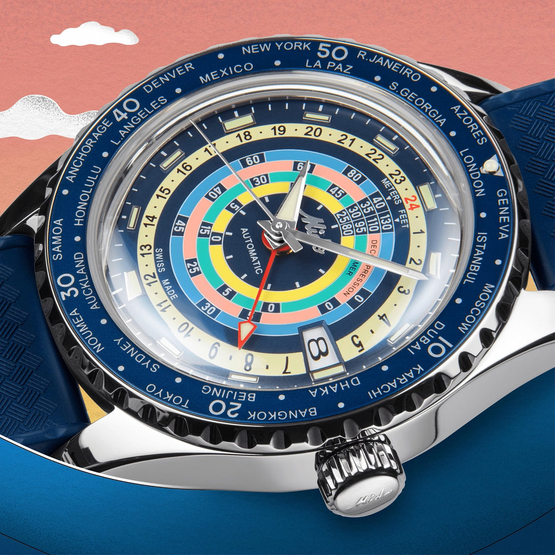 Часы Mido Ocean Star Decompression Worldtimer Special Edition 40mm синий сталь M026.829.17.041.00